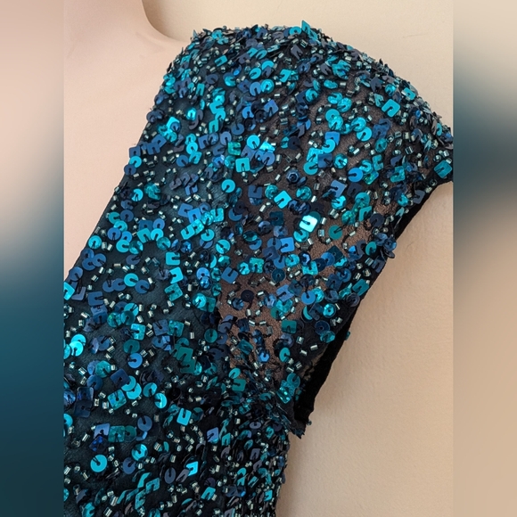 Scala Vintage Sequined Beaded Mini Evening Dress XSmall Blue - Picture 6 of 16